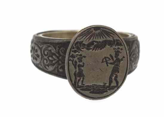 Appraisal: An Engraved Iron Ring Depicting William Tell th Century showing