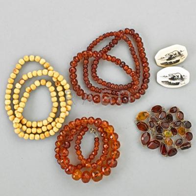 Appraisal: AMBER OR IVORY JEWELRY Six pieces Two antique strands of