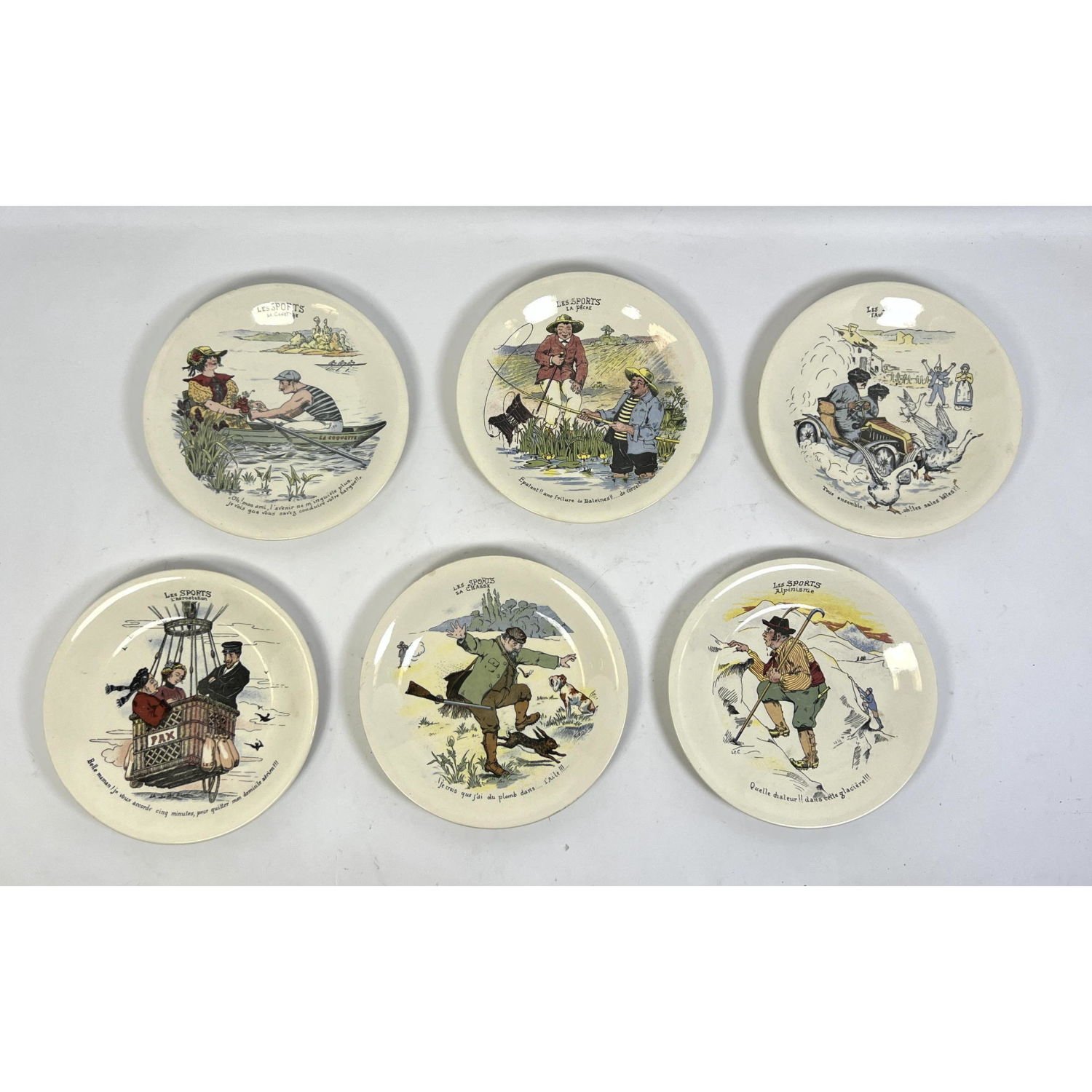 Appraisal: Set BOCH FRERES Sporting Humor Plates Marked Belgium Les Sports