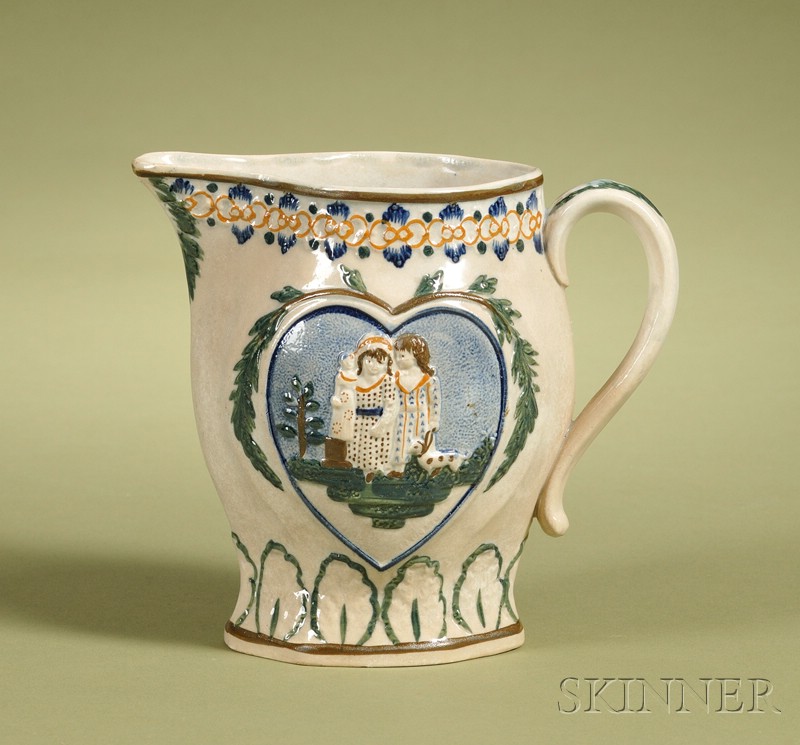 Appraisal: Pratt-type Pearlware Jug England c underglaze polychrome enamel decorated with