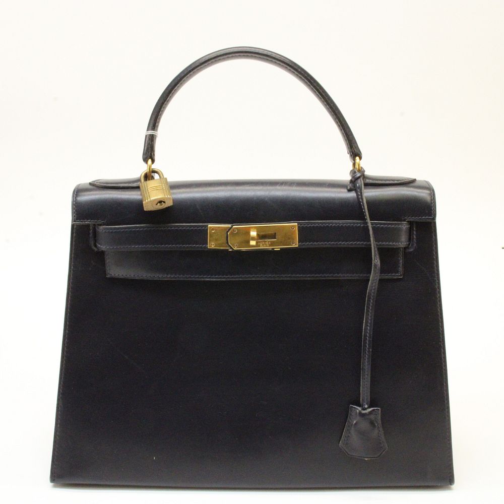 Appraisal: Hermes Kelly Sellier A vintage Hermes Kelly Sellier in navy