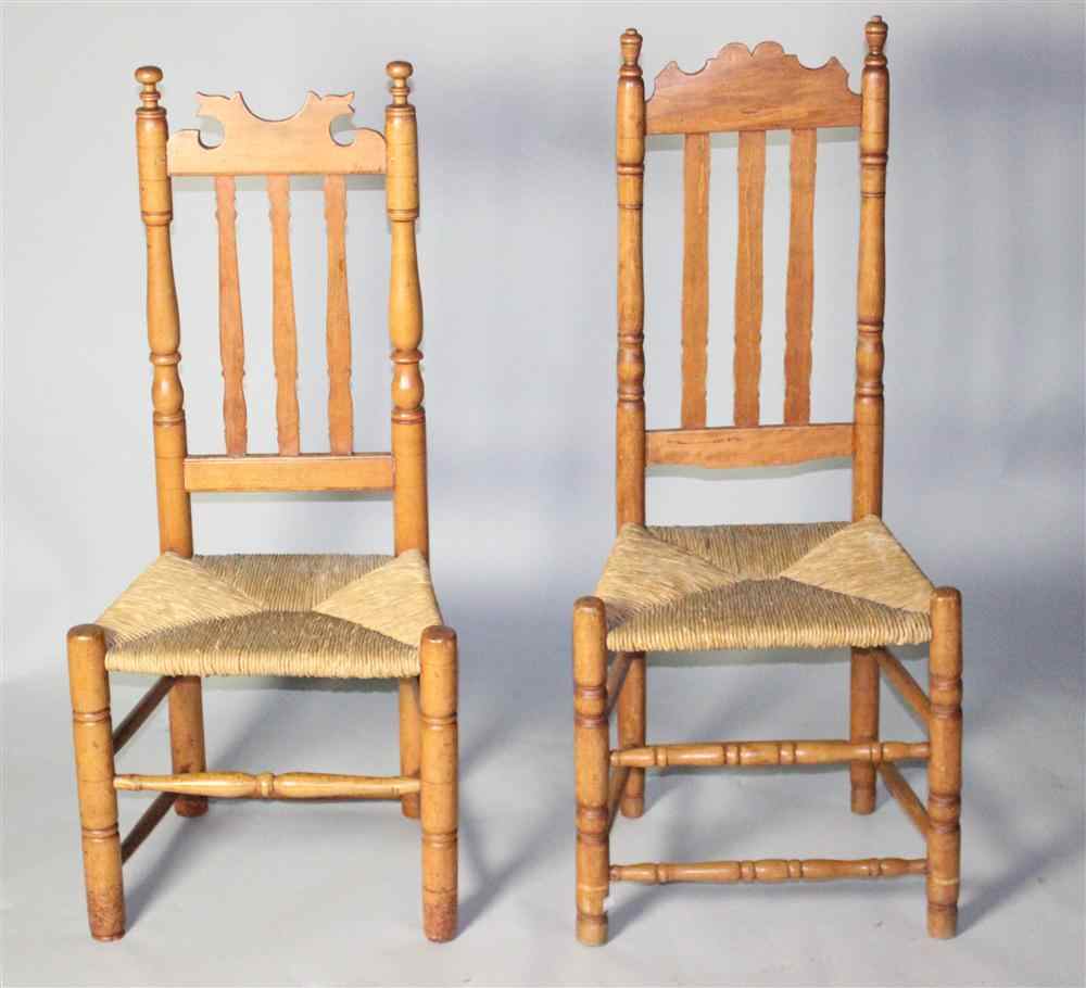 Appraisal: TWO AMERICAN MAPLE BANNISTER BACK CHAIRS each with a carved