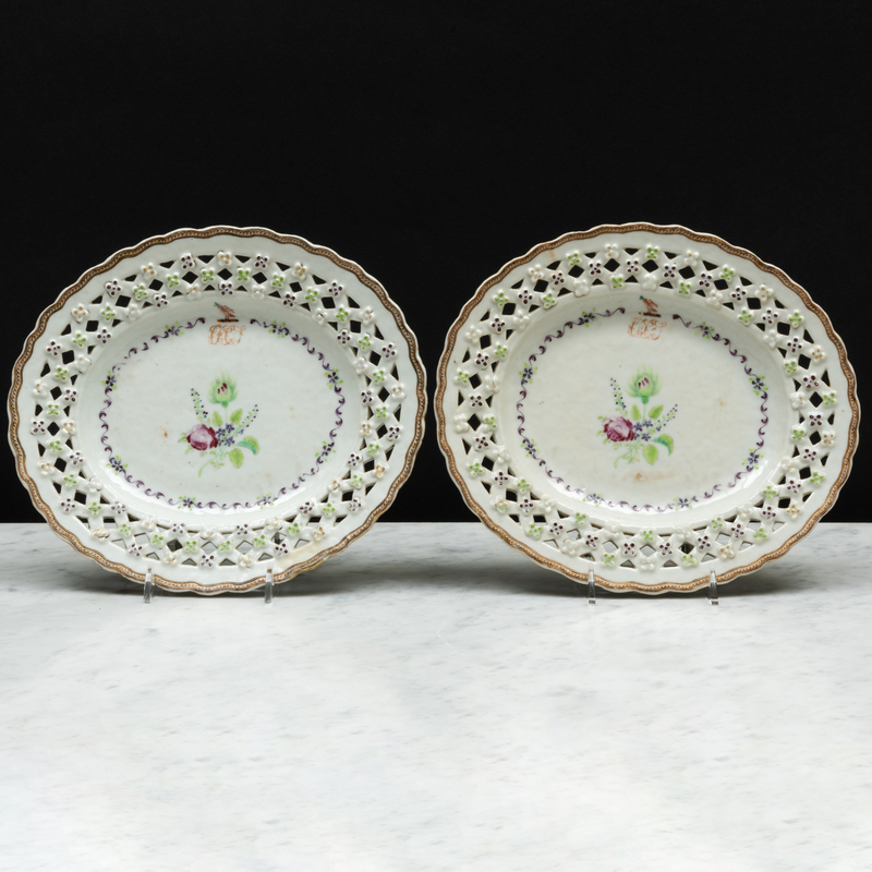 Appraisal: Pair of Chinese Export Porcelain Crested and Initialed Basket Stands