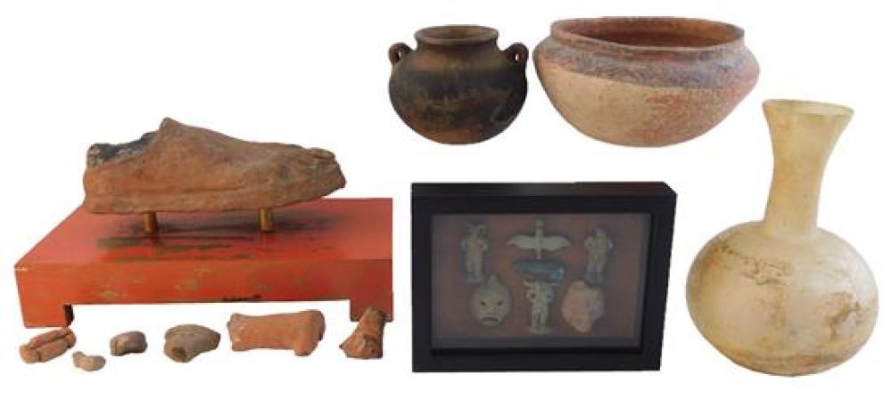 Appraisal: ANTIQUITIES Seventeen pieces of pottery and carvings details include Etruscan