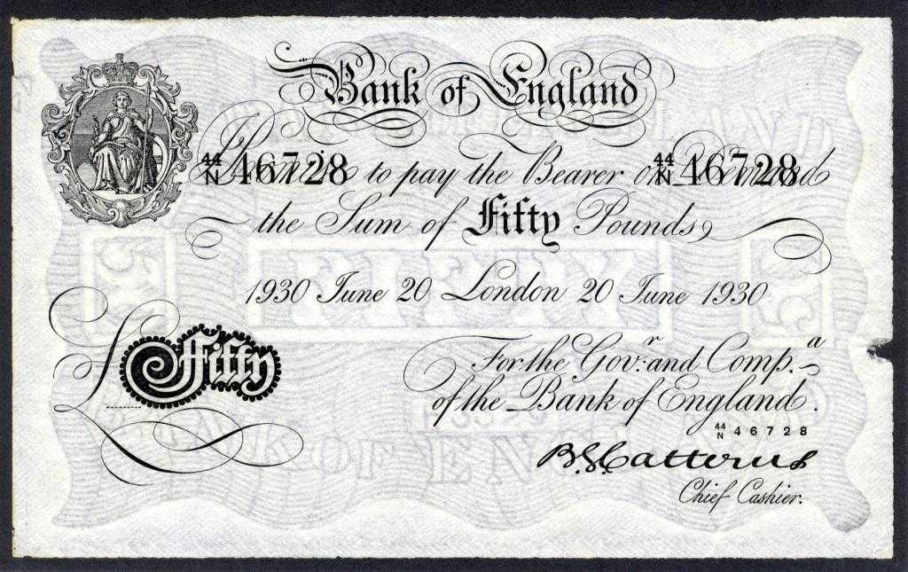 Appraisal: BANK OF ENGLAND B G CATTERNS WHITE FIFTY POUNDS JUNE