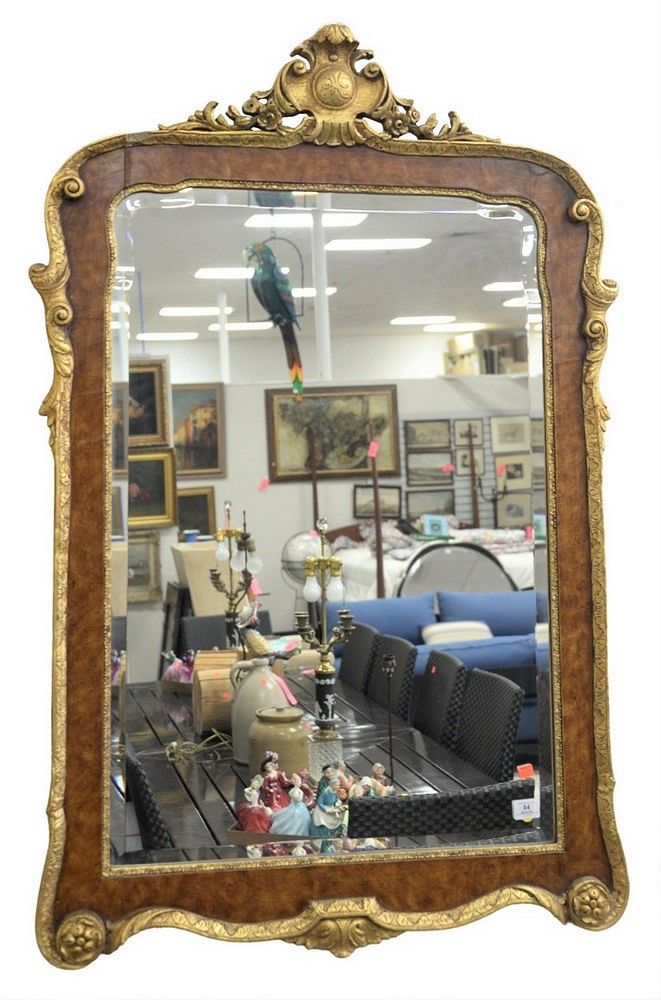 Appraisal: Georgian Style Contemporary Mirror rectangle with burl and gilt frame