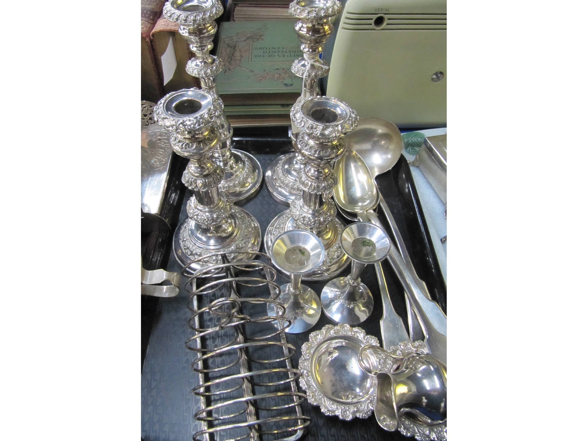 Appraisal: A tray lot of EP - candlesticks ladle basting spoons