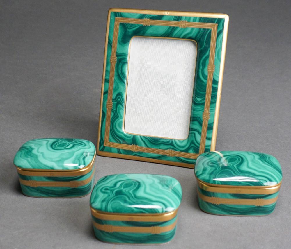 Appraisal: Christian Dior Malachite Picture Frame and Three Covered Boxes Frame