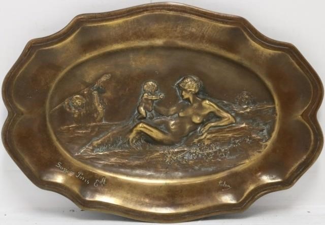 Appraisal: AUGUSTE LEDRU - FRANCE BRONZE RELIEFTRAY WOMAN AT THE SEASHORE