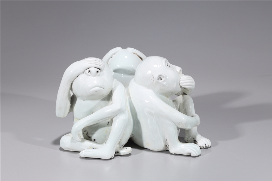 Appraisal: Chinese white glazed porcelain group of three monkeys heavy surface