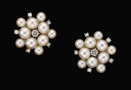 Appraisal: Pair of karat white gold diamond and pearl floral earrings