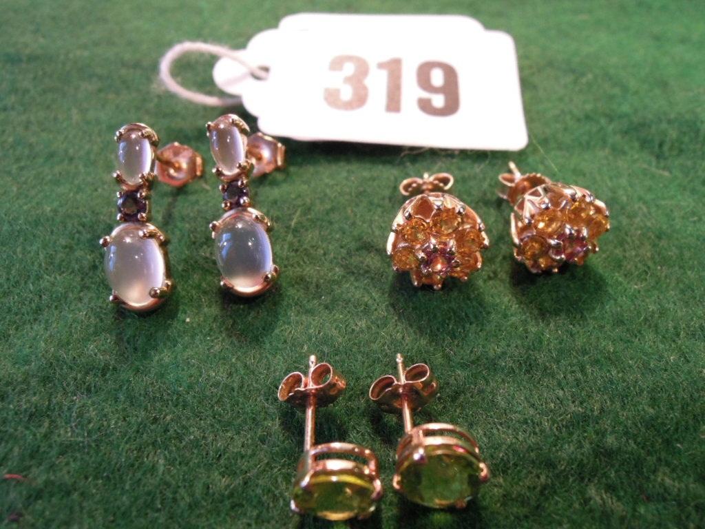 Appraisal: Three pairs of earrings a pair of yellow sapphire and