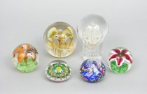 Appraisal: Six Various Blown Glass Paperweights A lot of three paperweights