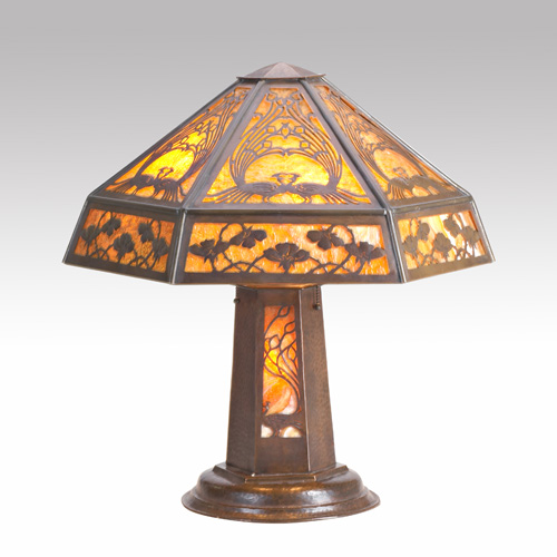 Appraisal: LIMBERT Hammered copper faceted table lamp pierced with a pattern