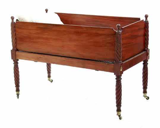 Appraisal: Federal style mahogany baby crib th century twist-turned posts joining