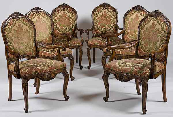 Appraisal: Louis XV-style Chairs American six arm chairs in the Louis