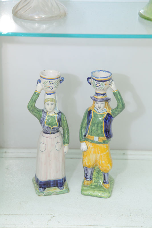 Appraisal: PAIR OF OVINGTON NEW YORK QUIMPER STYLE FIGURAL CANDLESTICKS Two