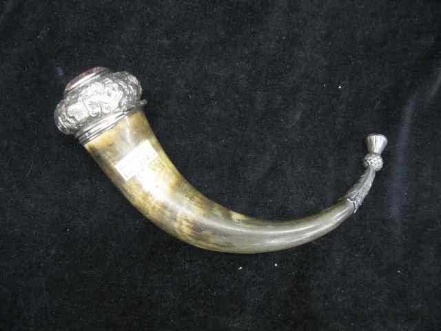 Appraisal: Scottish Sterling Silver Jeweled Horn '' long th century repousse