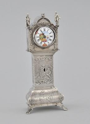 Appraisal: A Dutch Miniature Silver Grandfather Clock Raised on four feet