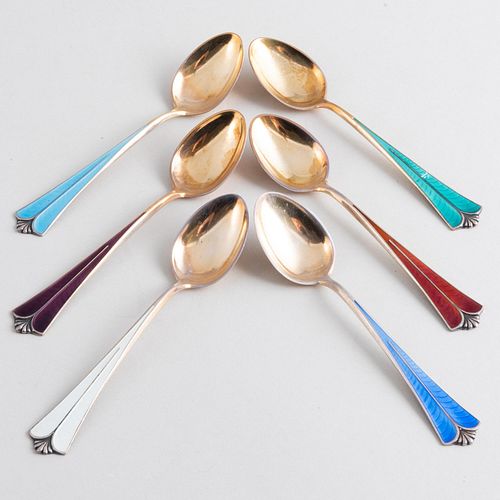 Appraisal: SET OF SIX GEORG JENSEN SILVER-GILT MUSTARD SPOONS DANISH SILVER-GILT