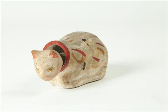 Appraisal: CHALKWARE NODDING CAT American late th century Recumbent cat with