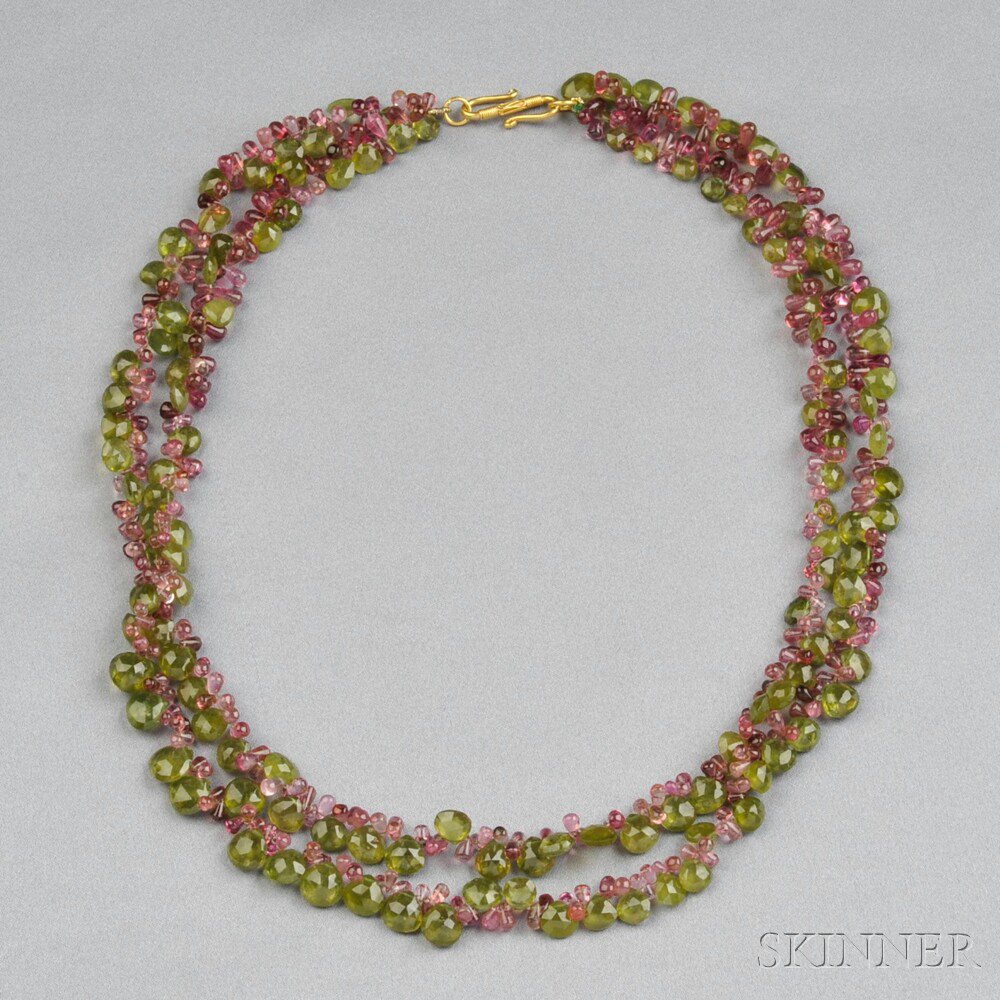 Appraisal: Pink Tourmaline and Vesuvianite Necklace designed as a fringe of