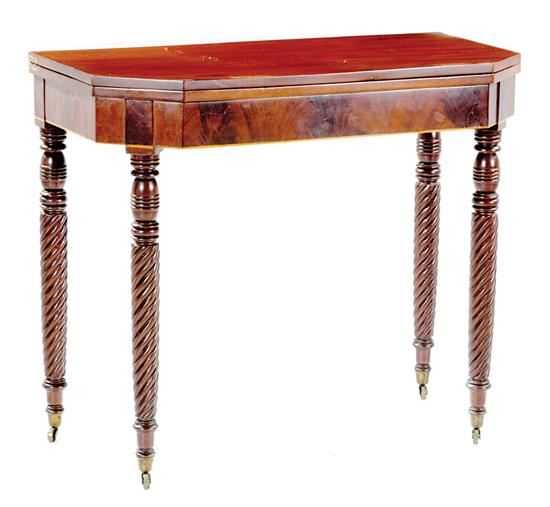 Appraisal: American Classical inlaid mahogany card table circa folding top with