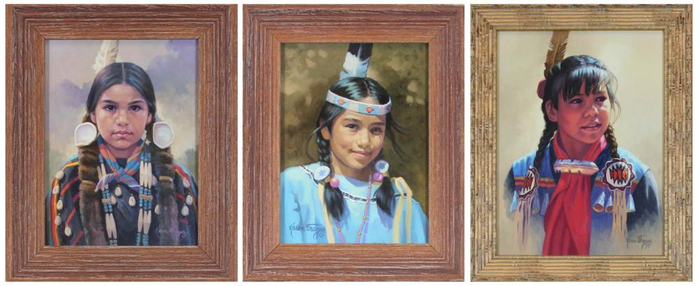 Appraisal: KAREN THAYER Oregon st century three oils on canvas portraits