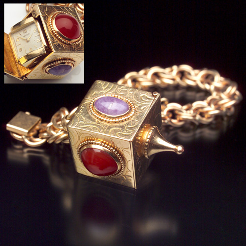 Appraisal: K GOLD AND GEMS Link bracelet with an unusual hidden