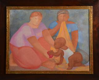 Appraisal: Oil on canvas woman with child signed Munoz x Oil