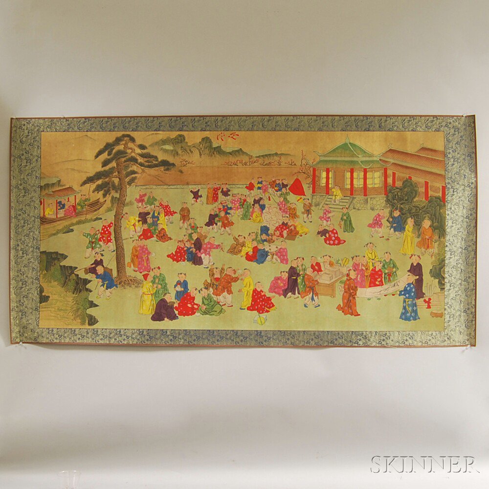 Appraisal: Japanese Scroll Depicting Children Playing in a Square Estimate -