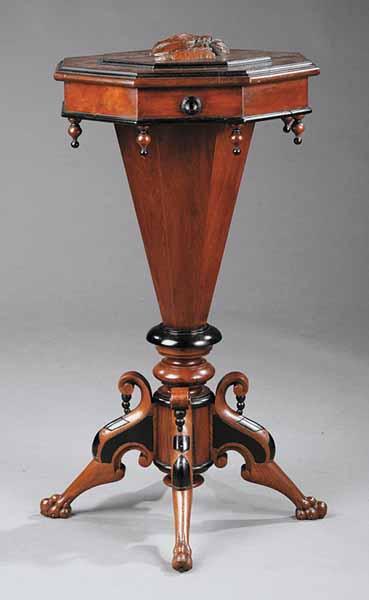 Appraisal: A Renaissance Revival Mahogany and Ebonized Octagonal Work Stand the