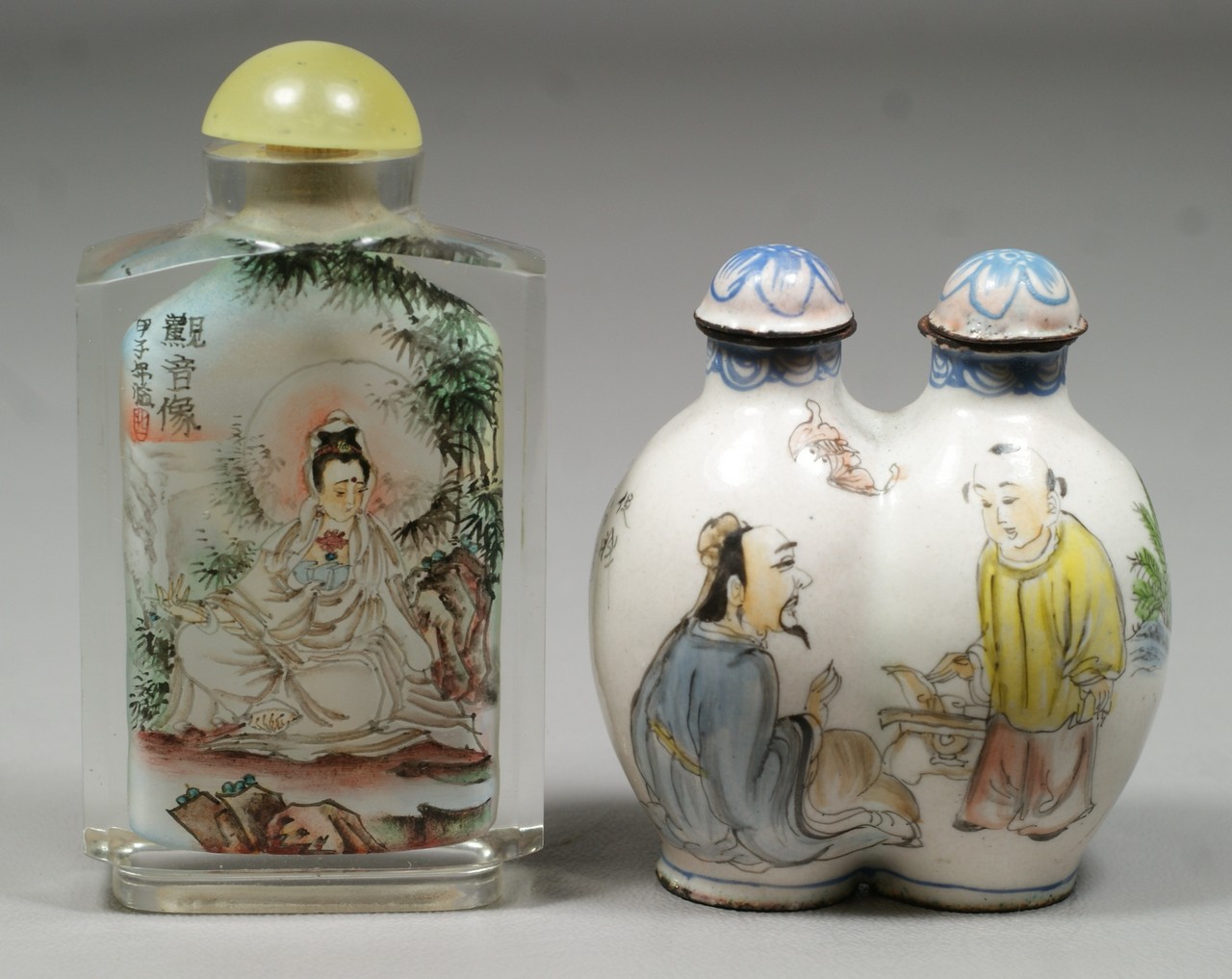 Appraisal: Chinese snuff bottles double painted enamel on copper another inside