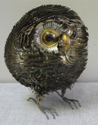 Appraisal: Vintage Mixed Metal Owl Sculpture From a Brooklyn NYC estate