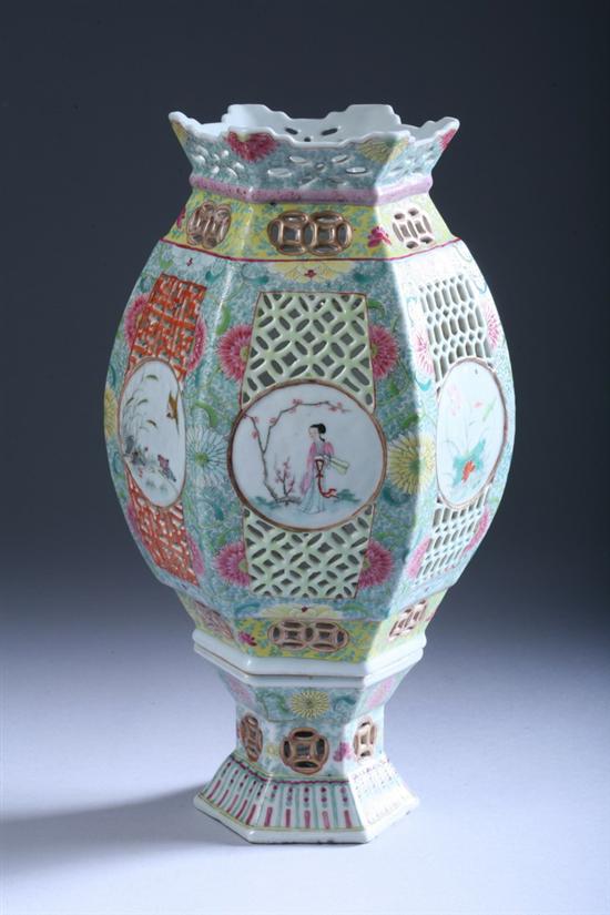 Appraisal: CHINESE FAMILLE ROSE PORCELAIN HEXAGONAL MARRIAGE LANTERN Late th early