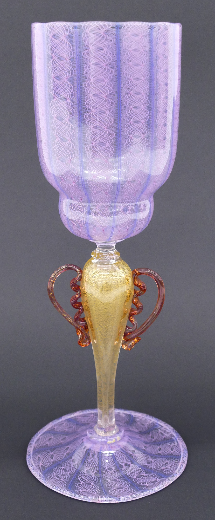 Appraisal: Lino Tagliapietra b Washington ''Pink Latticino Goblet'' Blown Glass ''x