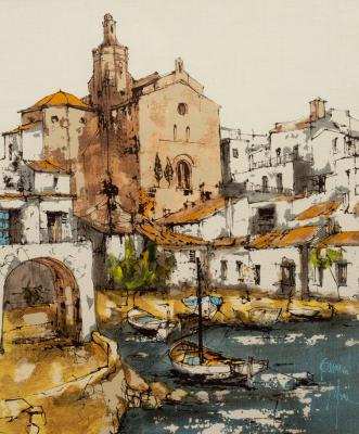 Appraisal: Bernard Dufour - Mediterranean Coastal Town oil on canvas cm