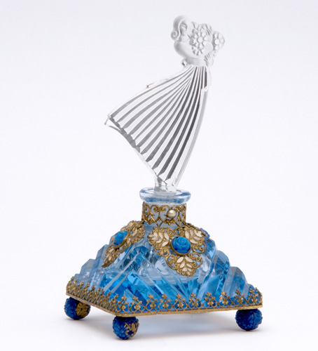 Appraisal: CZECH Perfume bottle in blue and clear crystal with enameled