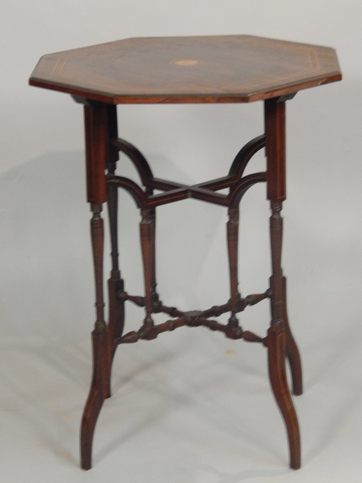 Appraisal: An Edwardian rosewood and marquetry occasional table with an octagonal