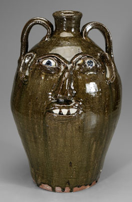 Appraisal: Large Burlon Craig stoneware face jug Lincoln County North Carolina