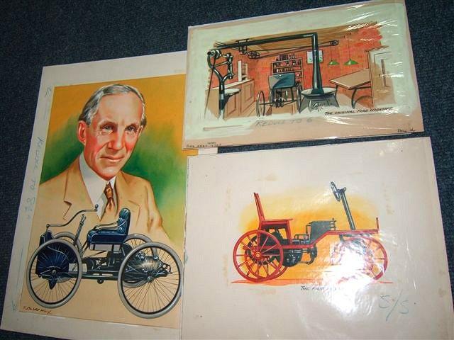 Appraisal: HENRY FORD A group of three original watercolour and gouache