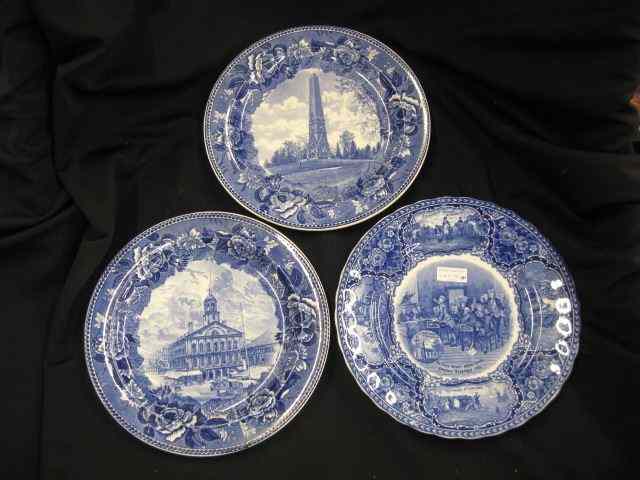 Appraisal: Blue White Ironstone Souvenier Plates historical Staffordshire ''Americana'' Wedgwood Faneuil