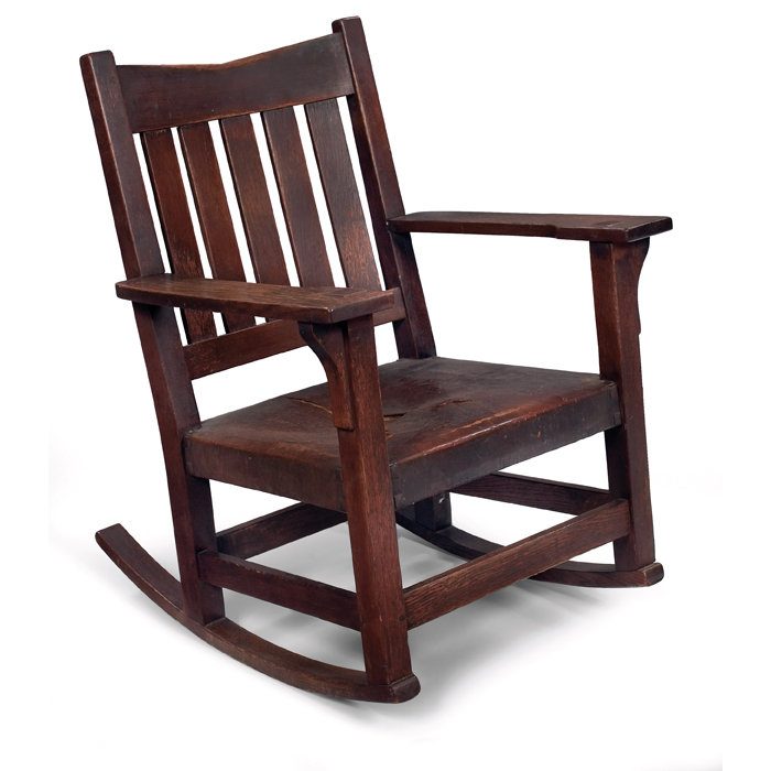 Appraisal: Gustav Stickley rocker ''V'' back form with five vertical slats