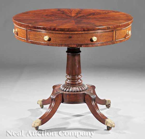 Appraisal: An American Federal Figured Mahogany Drum Table c probably Philadelphia