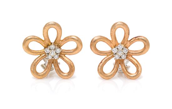 Appraisal: Sale Lot A Pair of Bicolor Gold and Diamond Flower