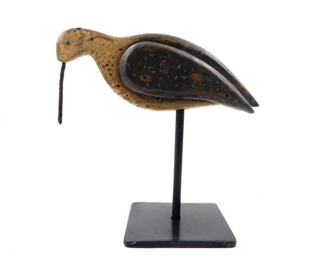 Appraisal: Decoy of a shorebird yellow leg metal beak two applied