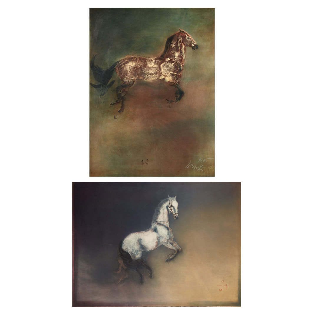 Appraisal: Kaiko Moti GALLOPING HORSE REARING HORSE Two color etchings and