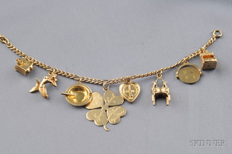 Appraisal: kt Gold Charm Bracelet including I Love You spinning charm