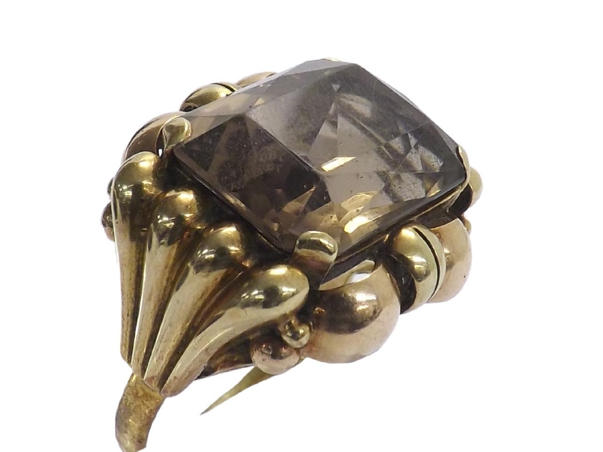 Appraisal: Gold mounted smoky quartz dress ring in a gadrooned setting