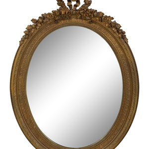 Appraisal: A Louis XVI Style Giltwood Oval Mirror th Century Height